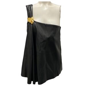 BRANDON MAXWELL BLACK ONE SHOULDER NAPPA LAMB LEATHER TOP